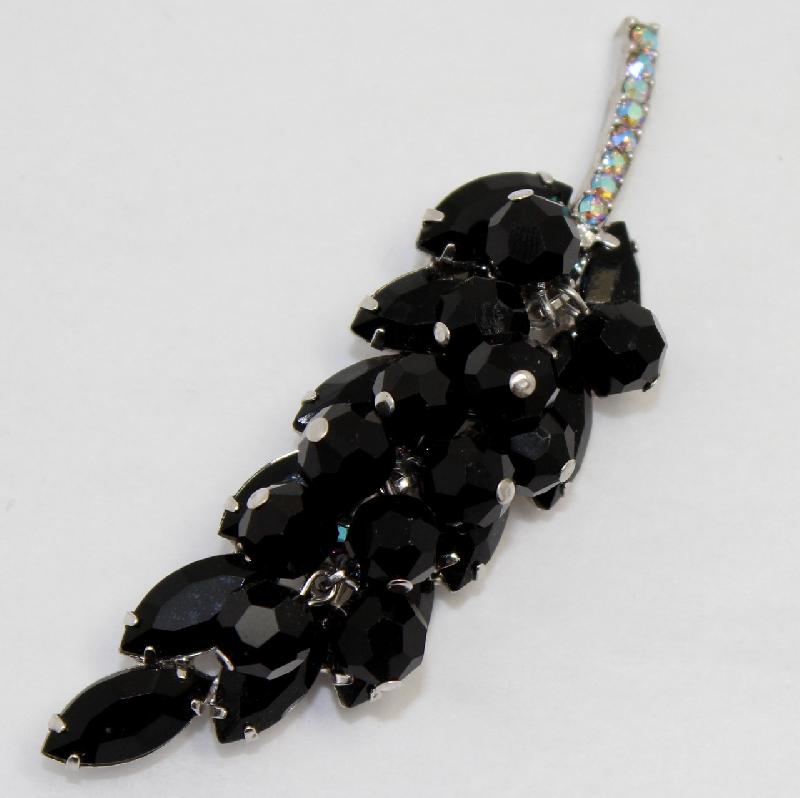 Front view of Black (jet) Navettes Brooch
