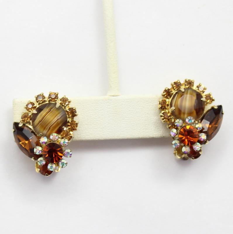 Front view of Topaz Navettes Striped Earrings Clip