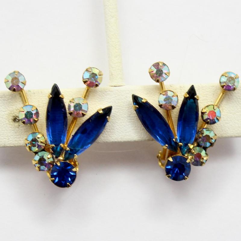 Front view of Blue Navettes Earrings Clip