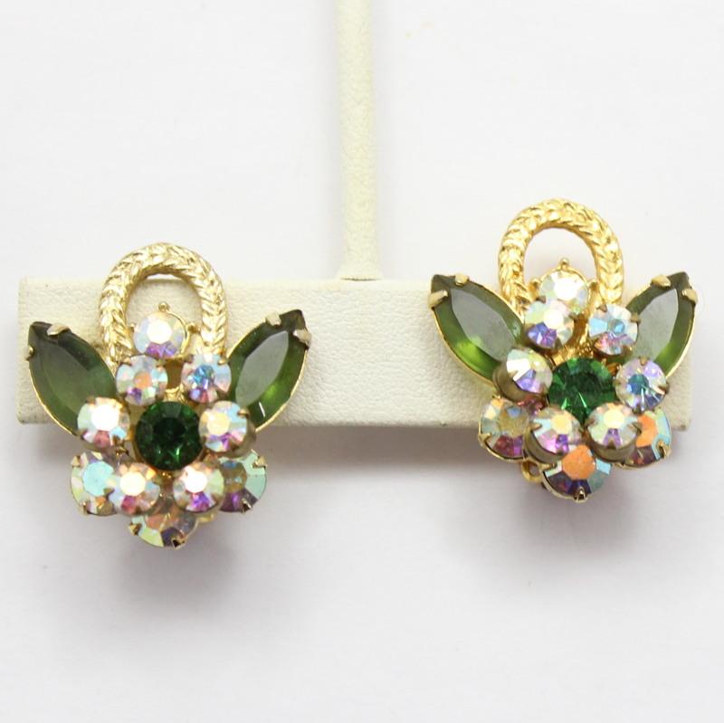 Front view of Green Navettes Earrings Clip