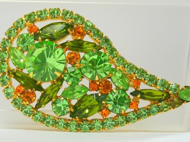 Front view of Green Navettes Brooch