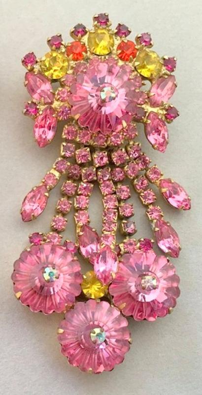 Front view of Pink Navettes Rivoli/Margarita Brooch