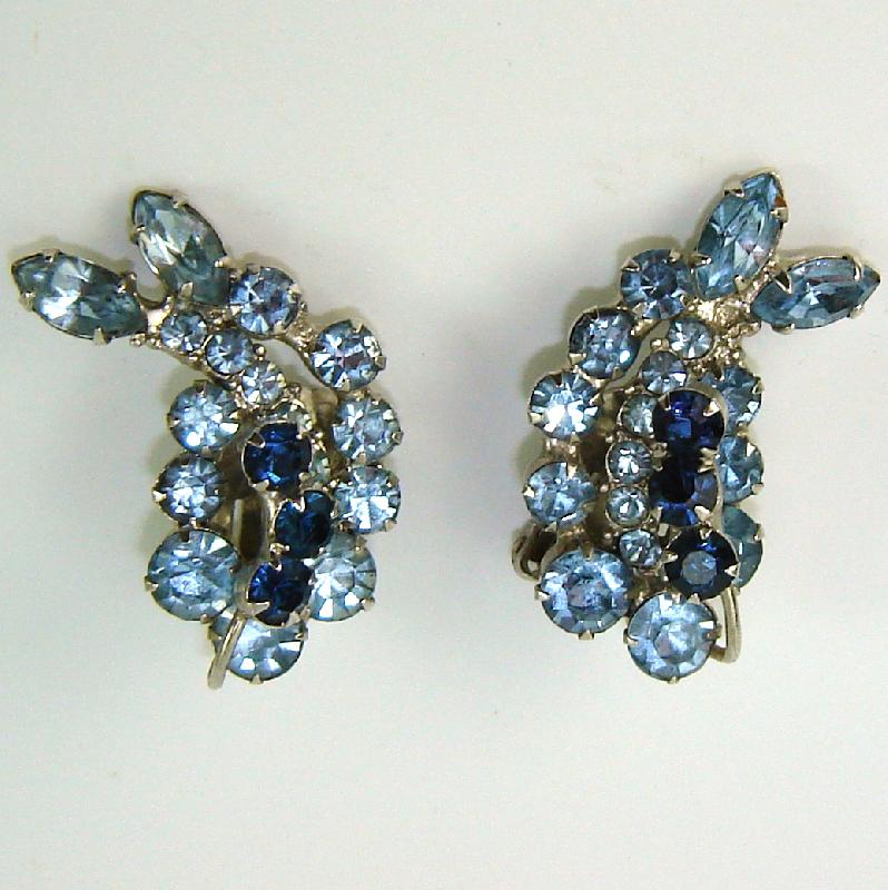 Front view of Blue Navettes Earrings Clip