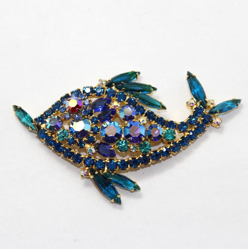 Front view of Blue Navettes Brooch