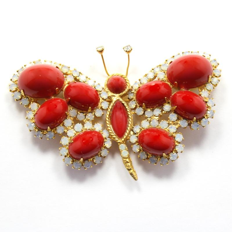Front view of Red Cabochons Brooch