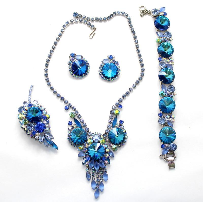 Front view of Blue Navettes Rivoli/Margarita Necklace