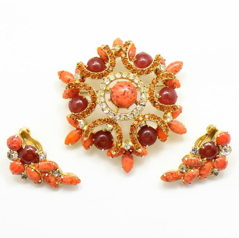Front view of Orange Cabochons Spotted Brooch