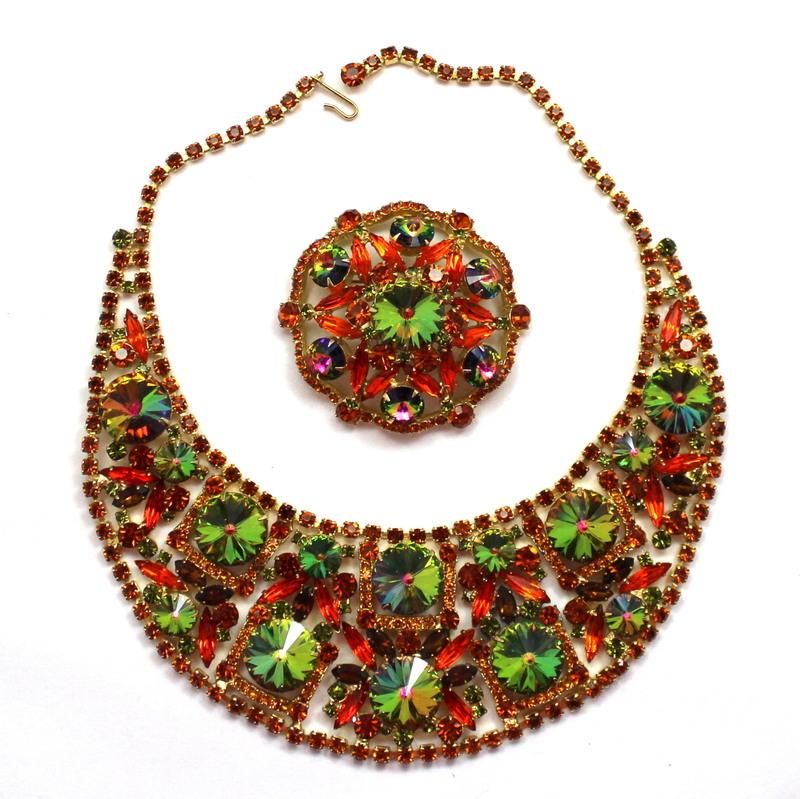 Front view of Orange Navettes Rivoli/Margarita Brooch