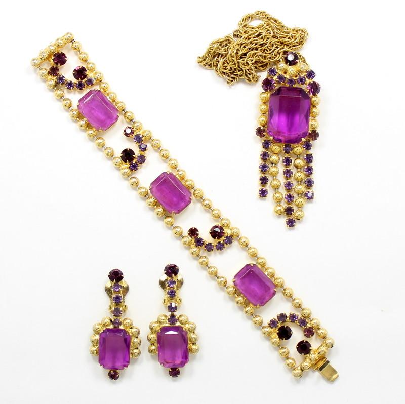 Front view of Purple (cardinal) Emerald Cut Earrings Clip