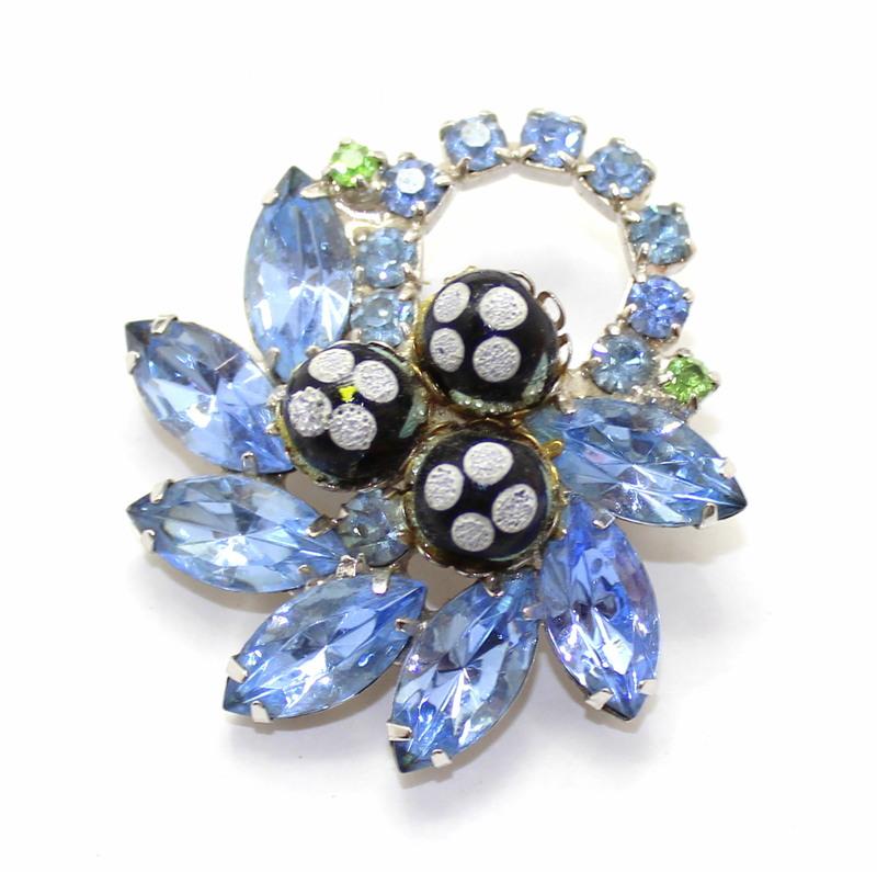 Front view of Blue Navettes Brooch