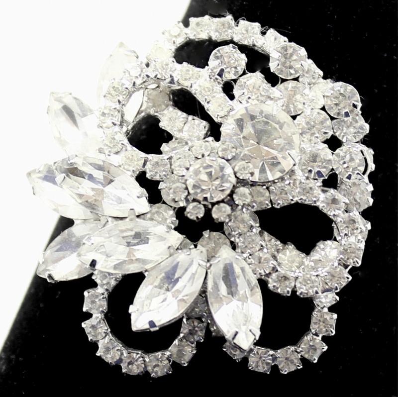 Front view of Clear Navettes Brooch