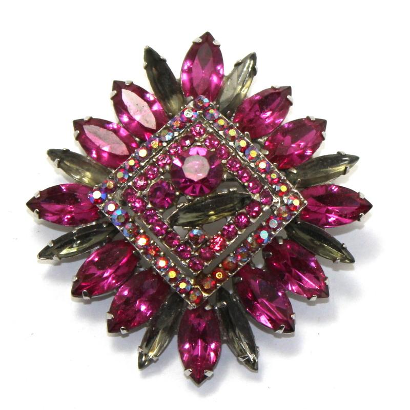 Front view of Purple (cardinal) Navettes Brooch