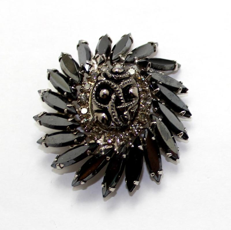 Front view of Hematite Cabochons Molded/Cut Brooch