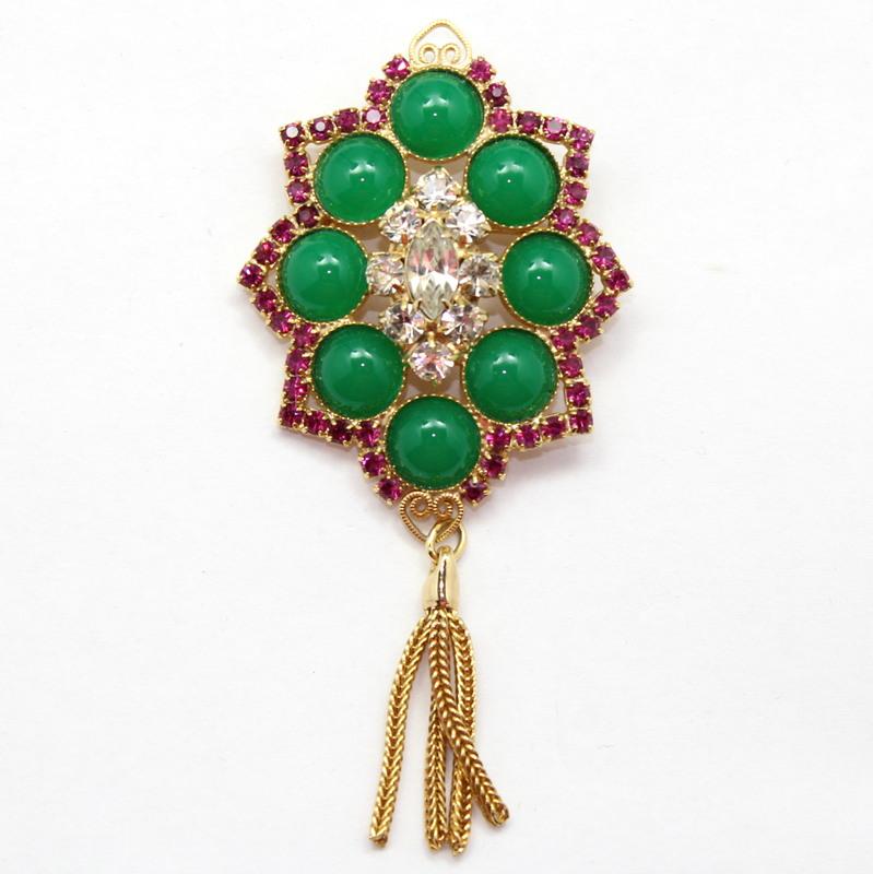 Front view of Green Cabochons Brooch