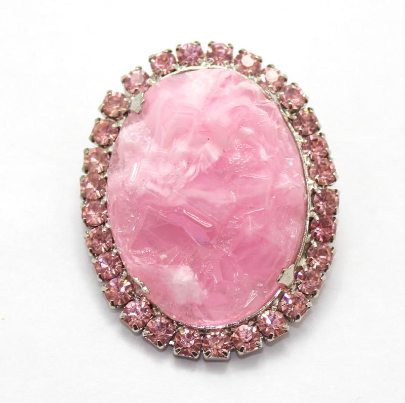 Front view of Pink Cabochons Molded/Cut Brooch
