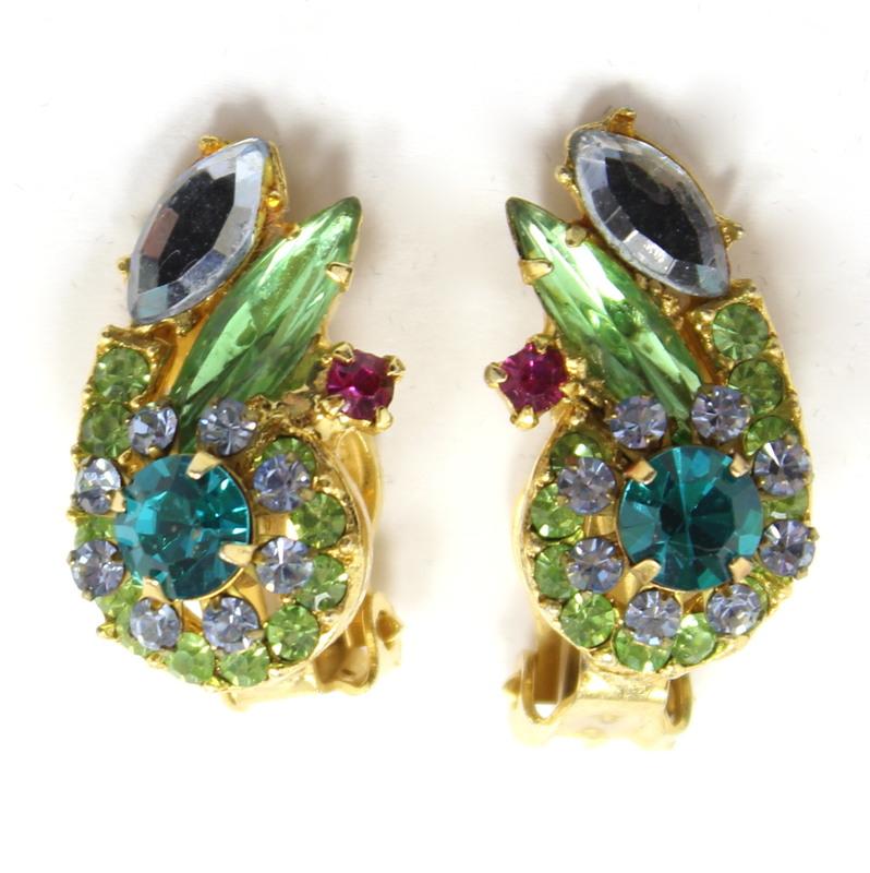 Front view of Green Navettes Earrings Clip