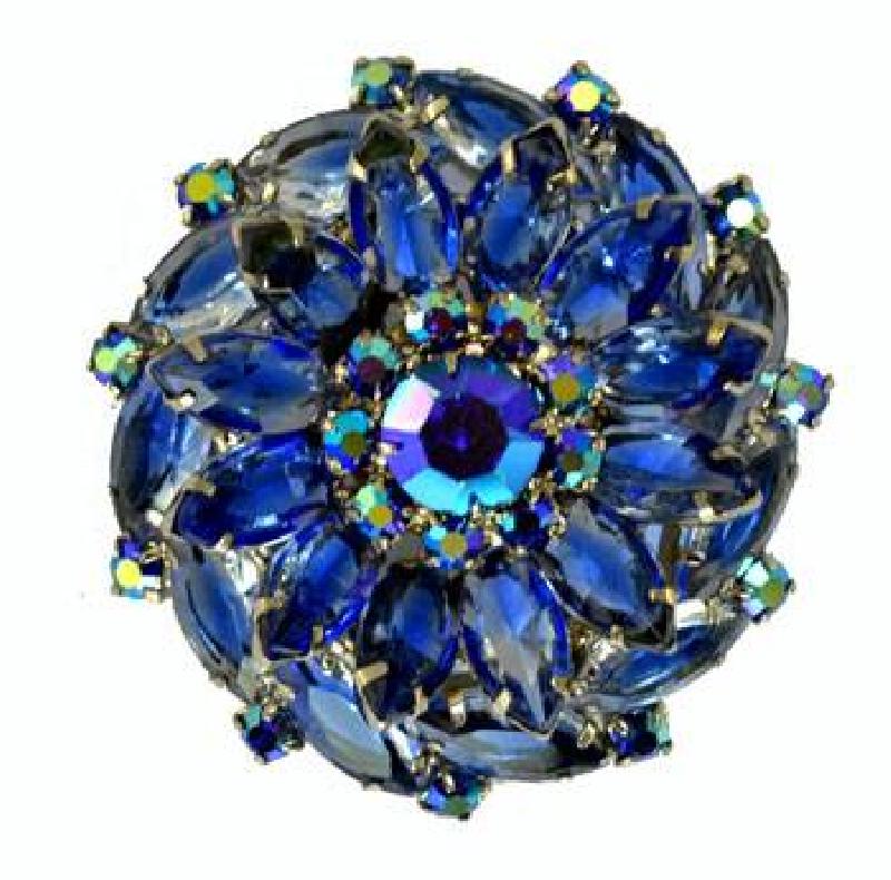 Front view of Blue Navettes Brooch