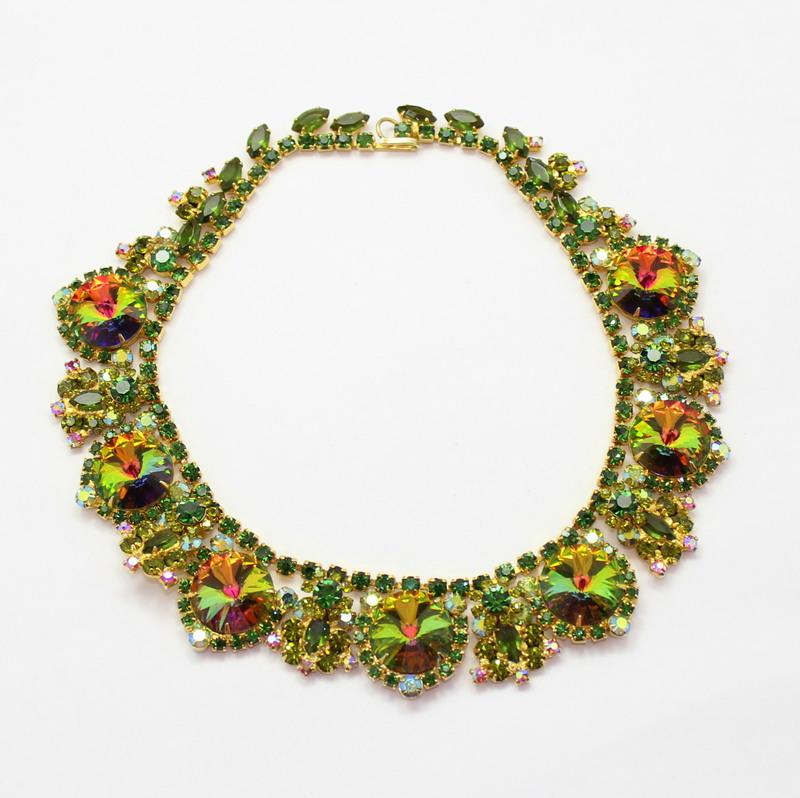 Front view of Green Navettes Rivoli/Margarita Necklace