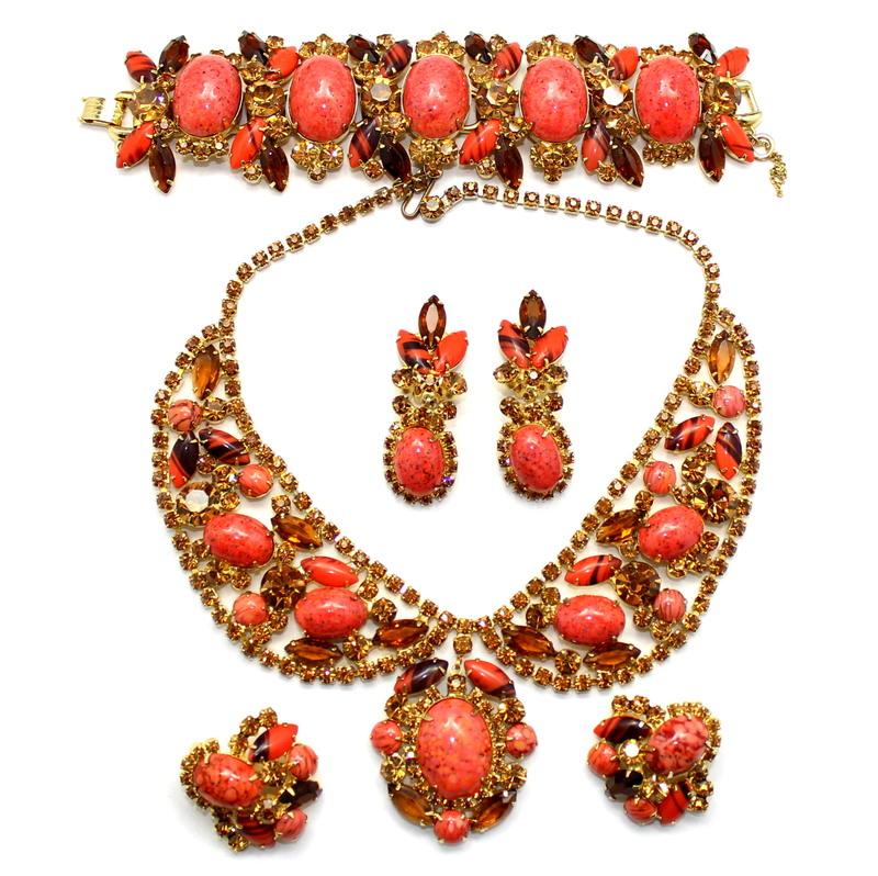 Front view of Orange Cabochons Striped Necklace