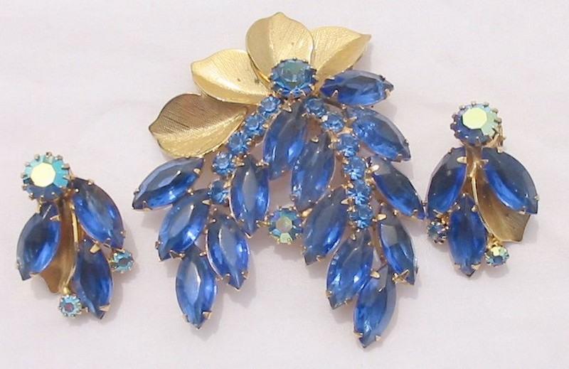 Front view of Blue Navettes Brooch
