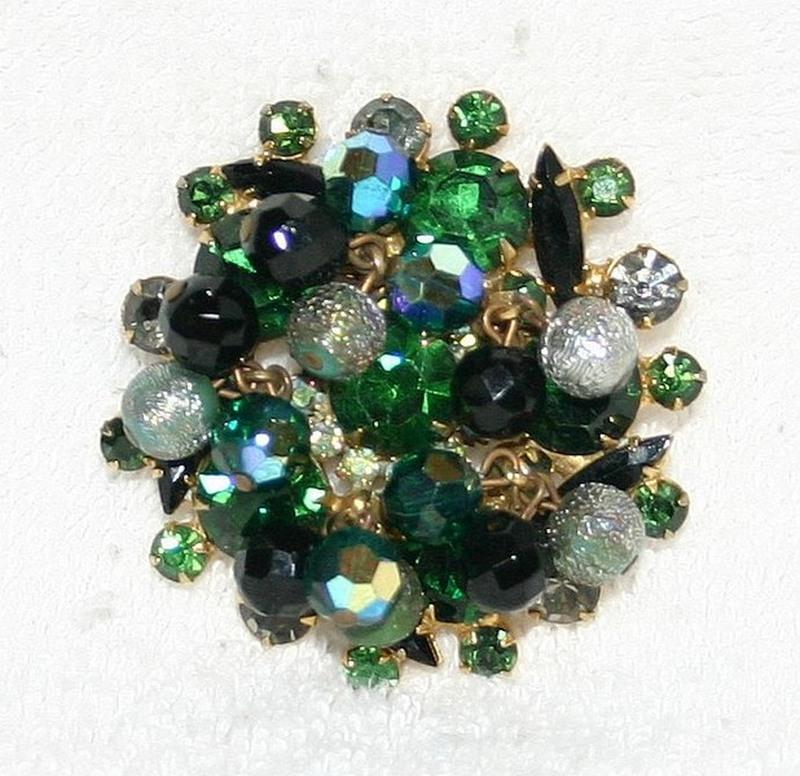 Front view of Green Navettes Brooch