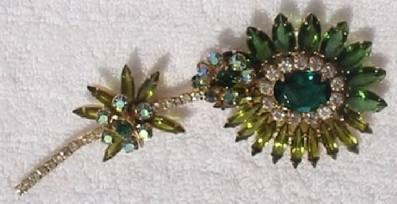 Front view of Green Navettes Brooch