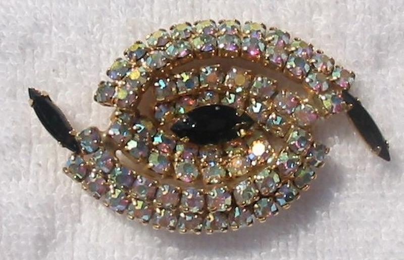 Front view of Black (jet) Navettes Brooch