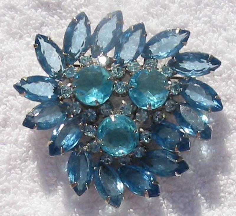 Front view of Blue Navettes Brooch