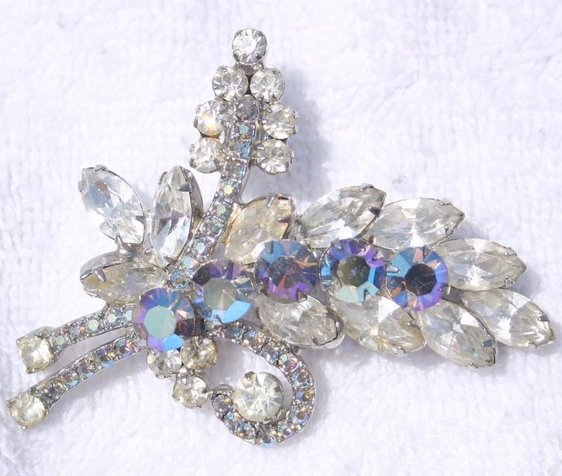 Front view of Clear Navettes Brooch