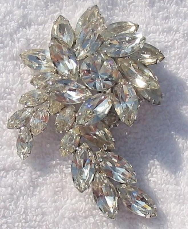 Front view of Clear Navettes Brooch