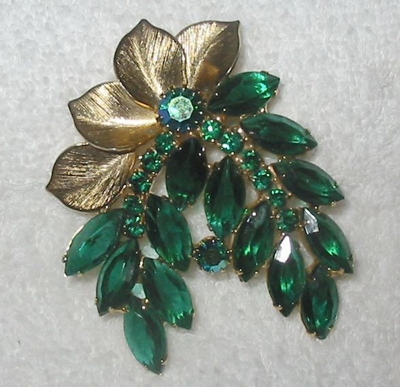 Front view of Green Navettes Brooch