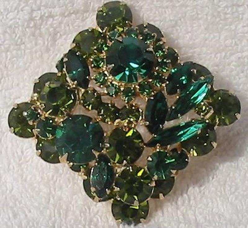 Front view of Green Navettes Brooch