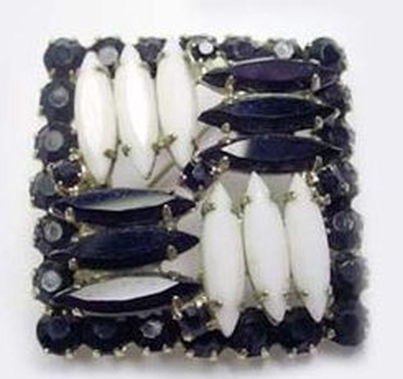 Front view of Black (jet) Navettes Brooch