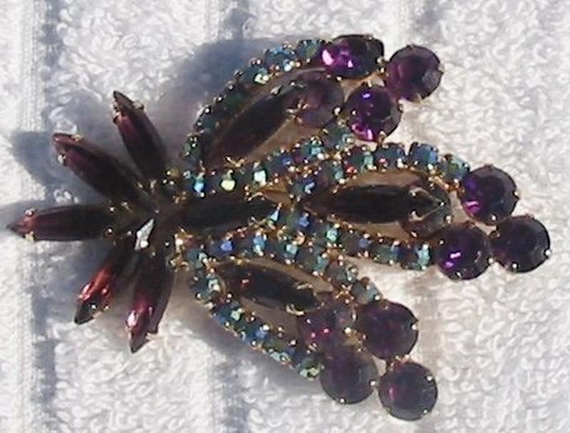 Front view of Purple (cardinal) Navettes Brooch