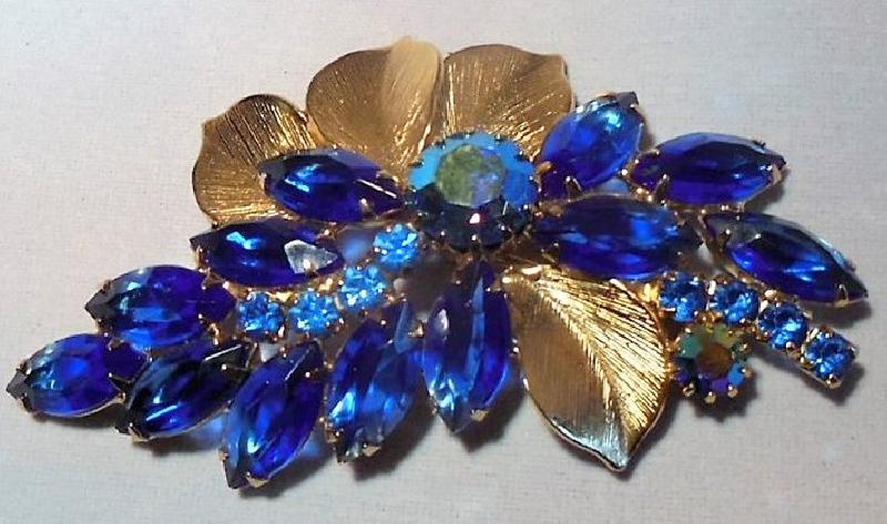 Front view of Blue Navettes Brooch