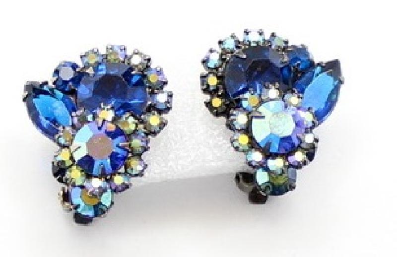 Front view of Blue Navettes Earrings Clip