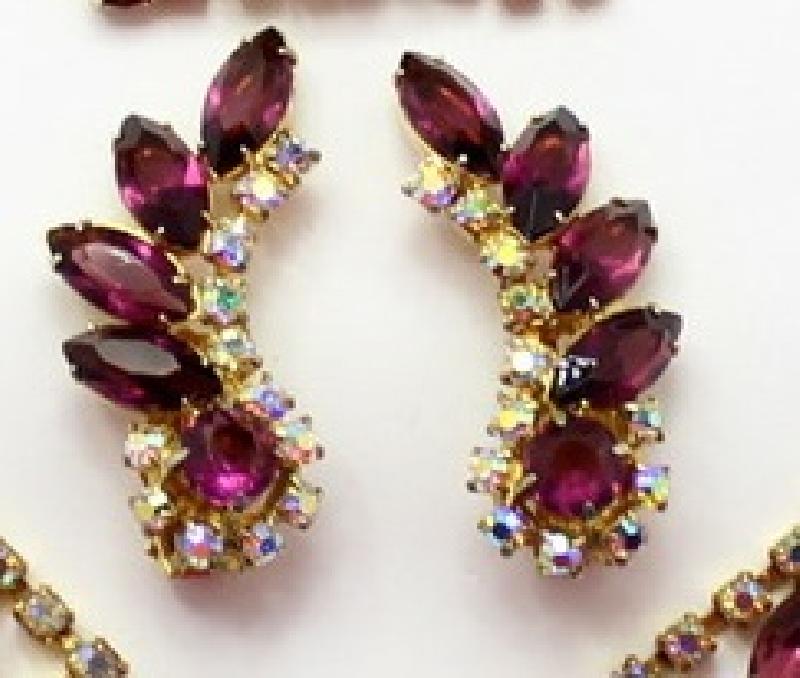 Front view of Purple (cardinal) Navettes Earrings Clip