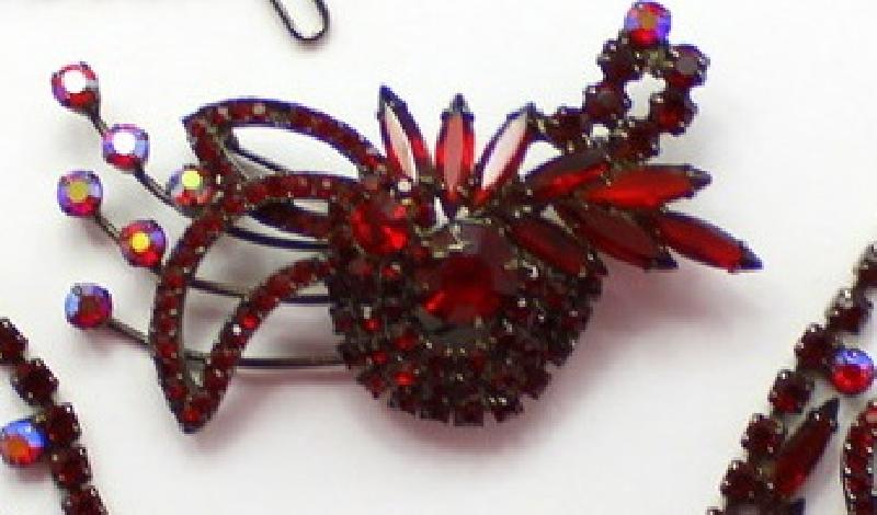 Front view of Red Navettes Brooch
