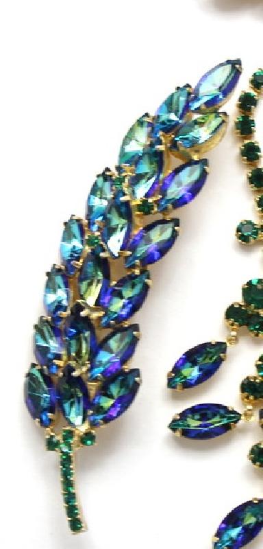 Front view of Green Navettes Multi-Color/Shaded Brooch