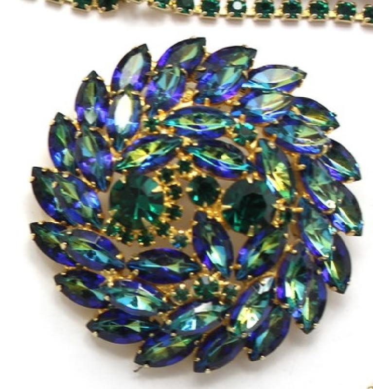 Front view of Green Navettes Multi-Color/Shaded Brooch