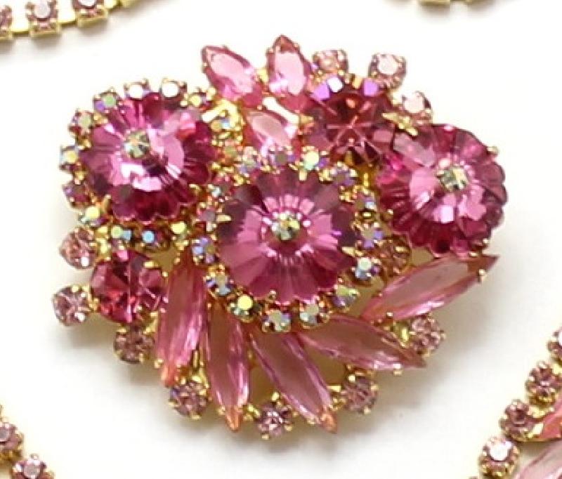 Front view of Pink Navettes Rivoli/Margarita Brooch