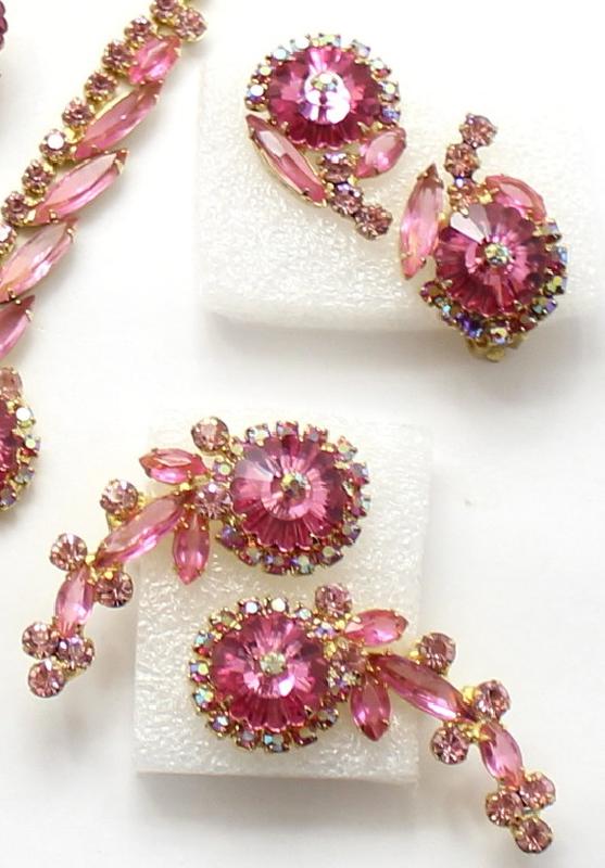 Front view of Pink Navettes Rivoli/Margarita Earrings Clip