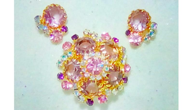 Front view of Pink Chatons Only Brooch