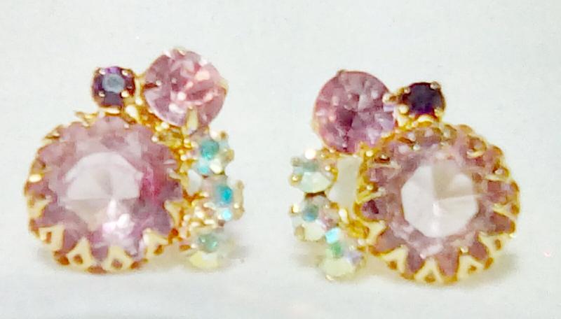 Front view of Pink Chatons Only Earrings Clip