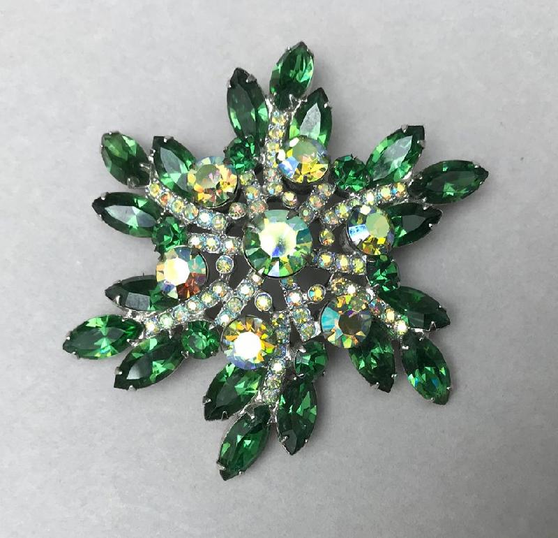 Front view of Green Navettes Brooch