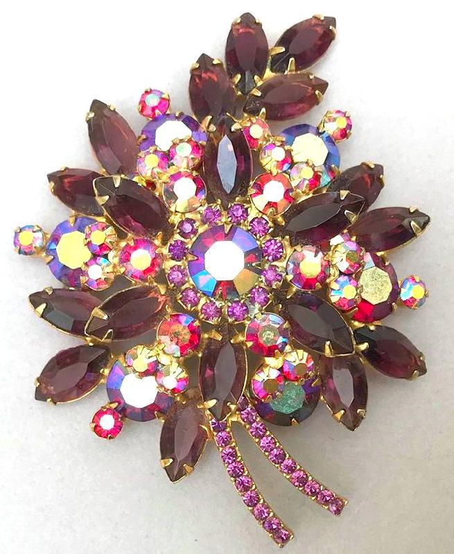 Front view of Purple (cardinal) Navettes Brooch