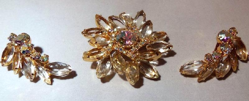 Front view of Clear Navettes Brooch