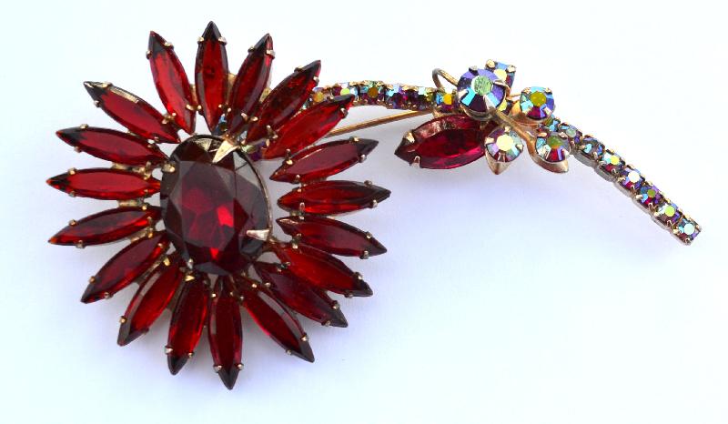 Front view of Red Navettes Brooch