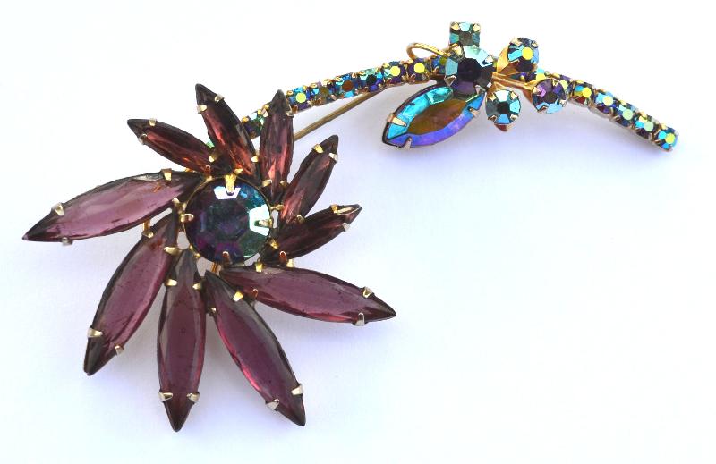 Front view of Purple (cardinal) Navettes Brooch