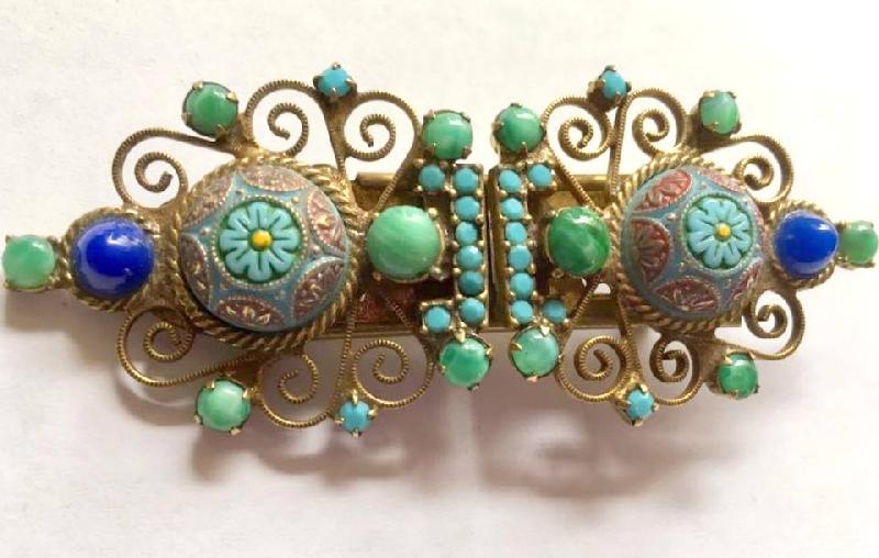 Front view of Multiple Colors Cabochons Molded/Cut Dress Clip
